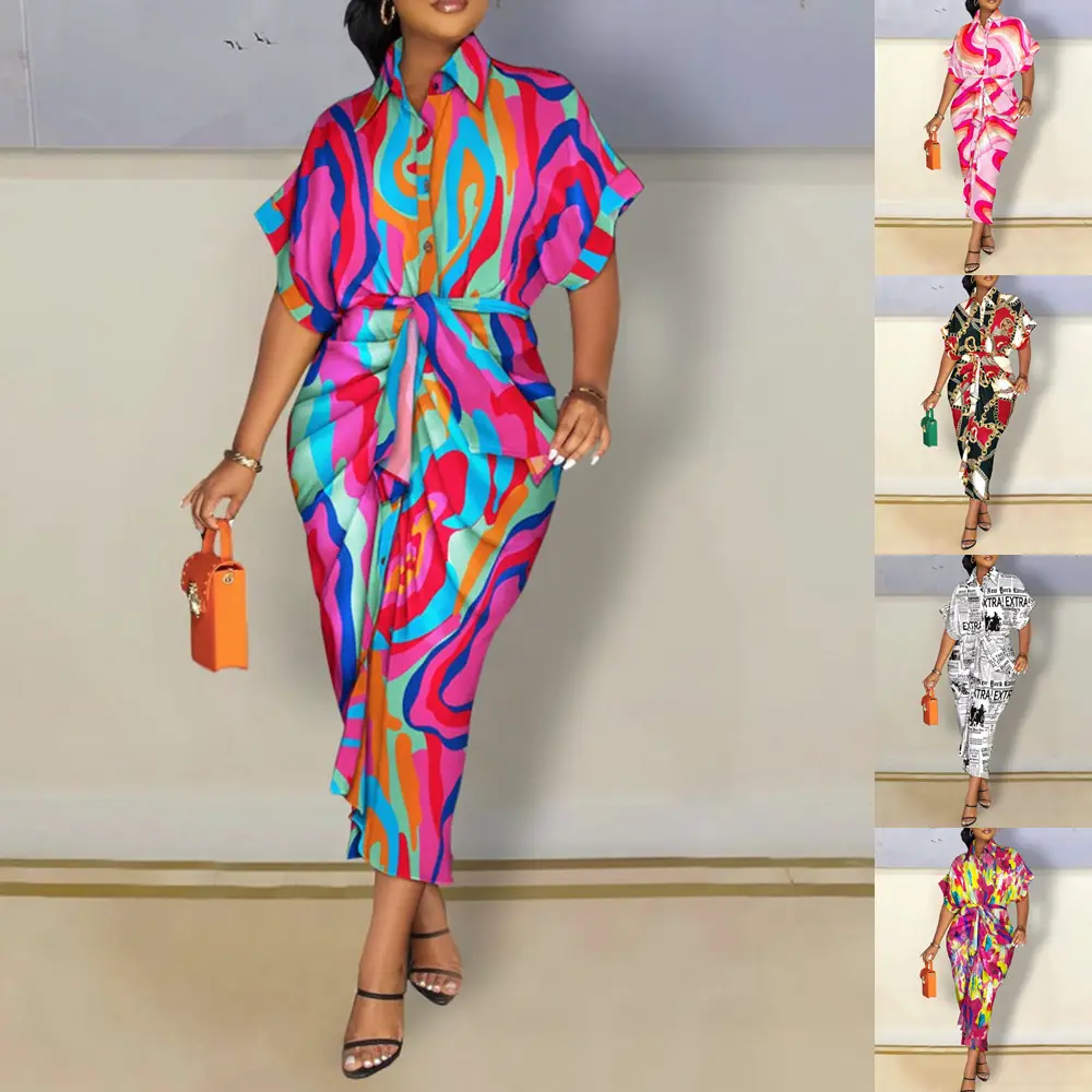 2022 V-Neck Button Printed Shirt Dress for Women - Image 5