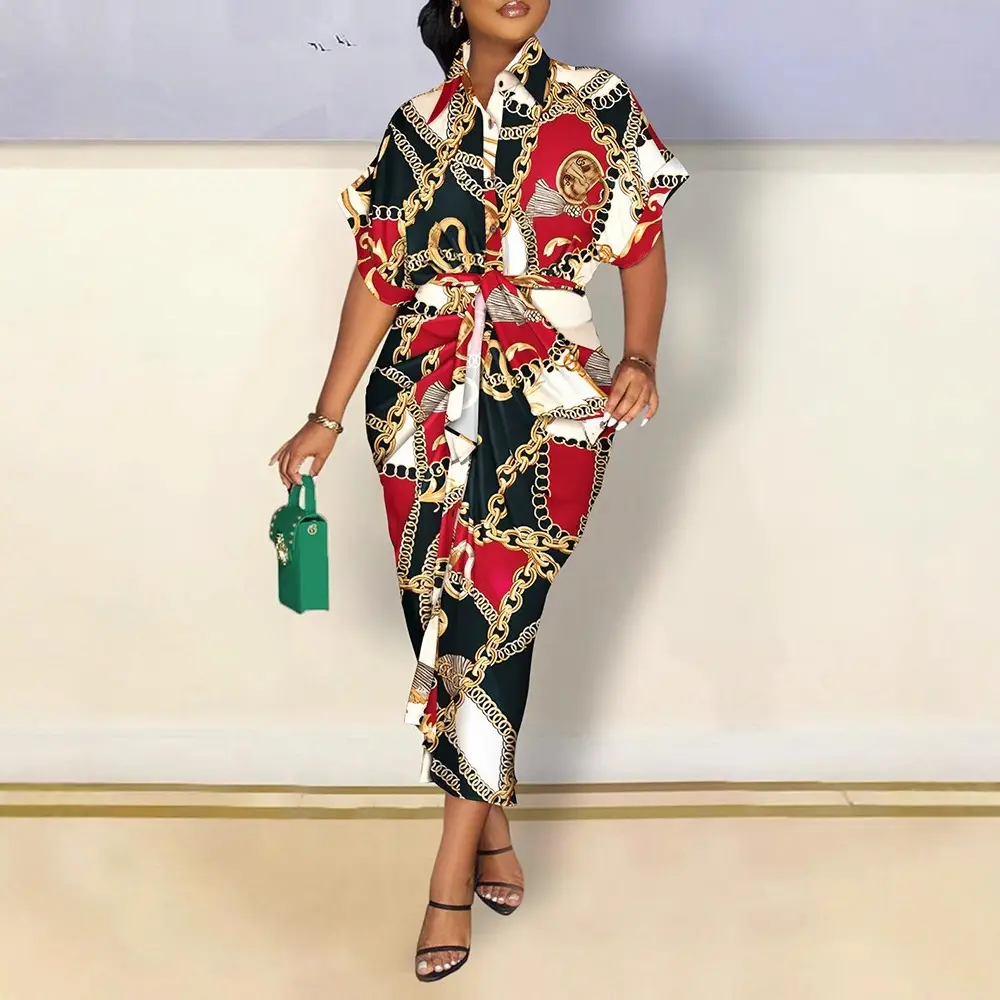 2022 V-Neck Button Printed Shirt Dress for Women - Image 7