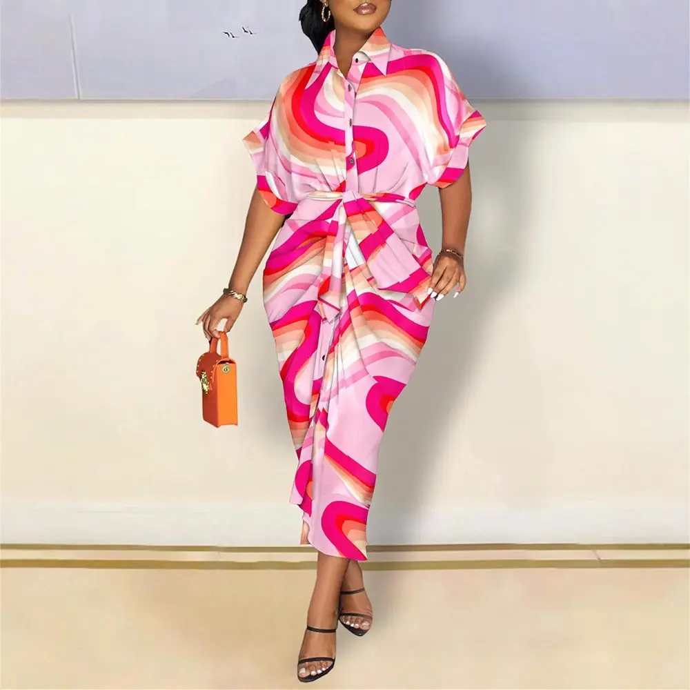 2022 V-Neck Button Printed Shirt Dress for Women - Image 8