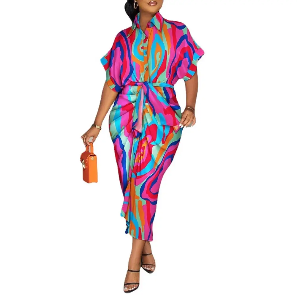 2022 V-Neck Button Printed Shirt Dress for Women - Image 9