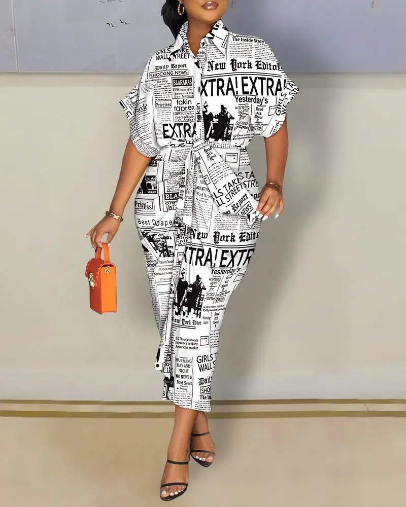 2022 V-Neck Button Printed Shirt Dress for Women - Image 4