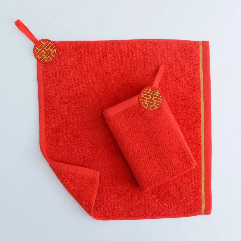 Red Pure Cotton Square Towel for Men Women Wedding Absorbent - Image 4
