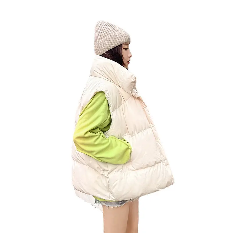 Women's Black Puffer Vest with Orange Sleeves Large