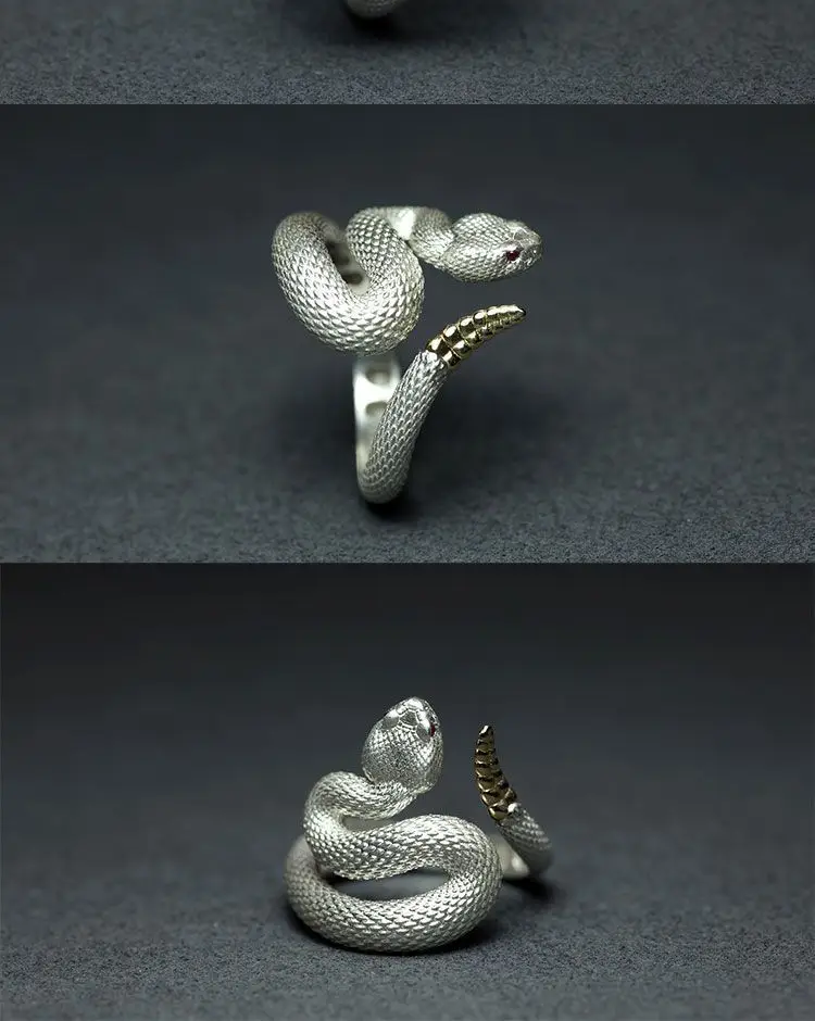 925 Plated Rattlesnake Ring for Men Women — feature 10