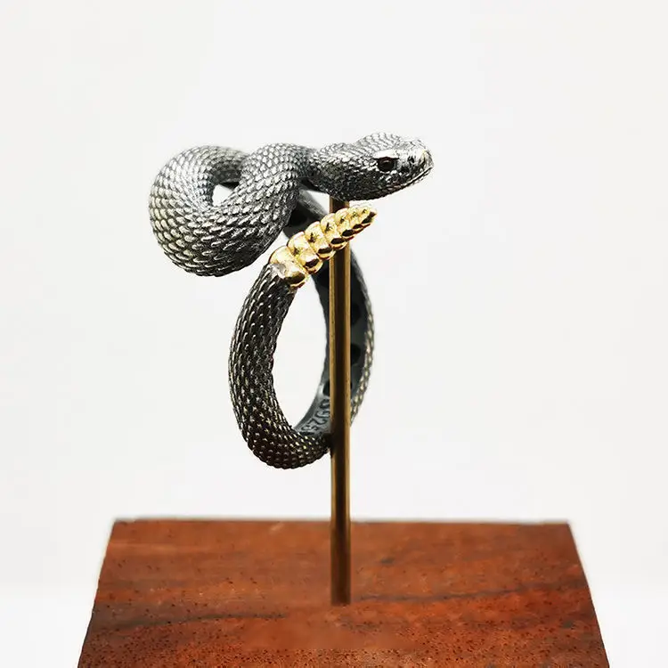 925 Plated Rattlesnake Ring for Men Women - Image 7