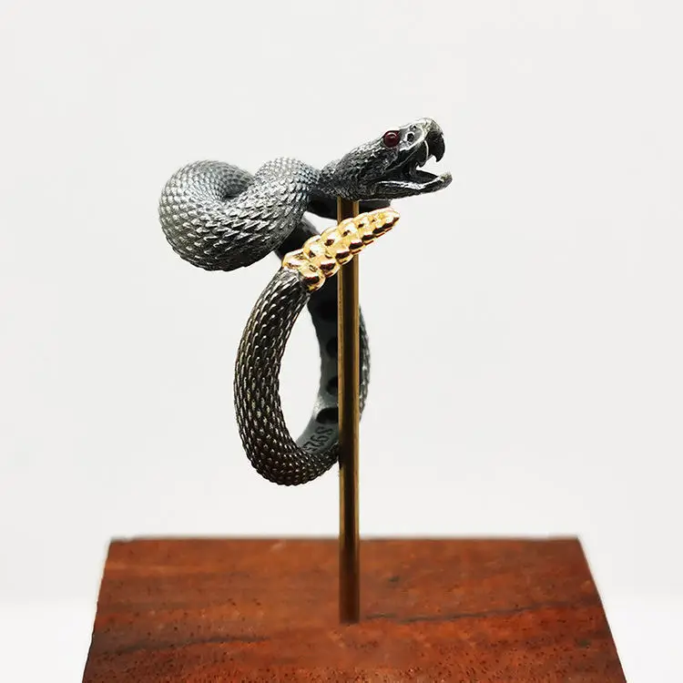 925 Plated Rattlesnake Ring for Men Women - Image 8