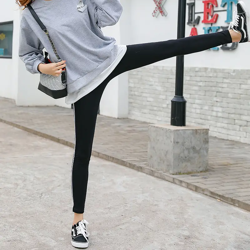 Women Cotton Leggings with Red Side Strips for Autumn Wear - Image 5