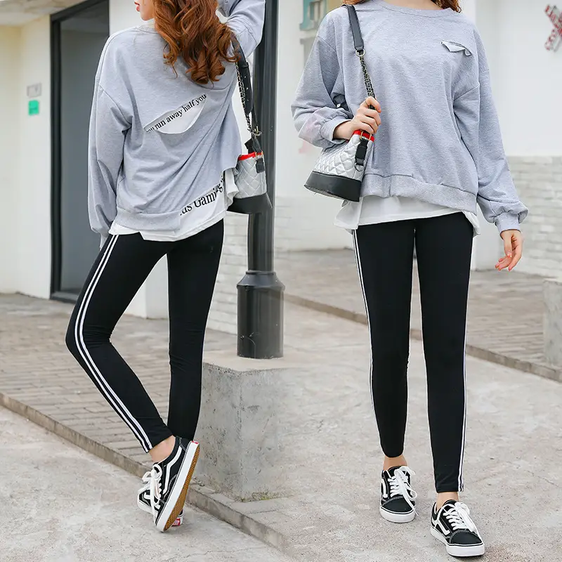 Women Cotton Leggings with Red Side Strips for Autumn Wear - Image 6
