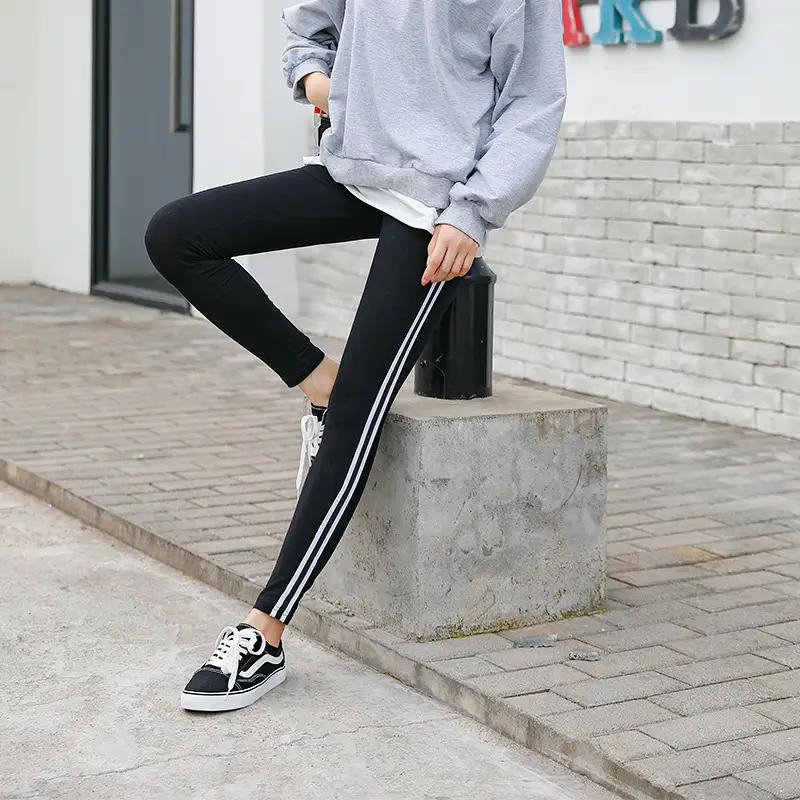 Women Cotton Leggings with Red Side Strips for Autumn Wear - Image 2