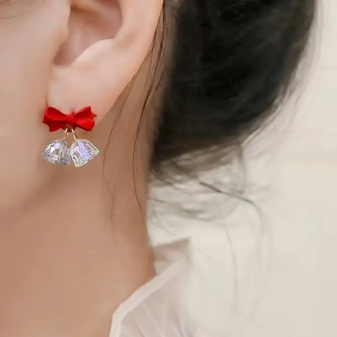 Red Bow Wind Chime Earrings for Women