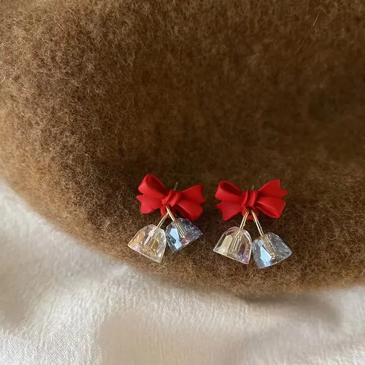Red Bow Wind Chime Earrings for Women