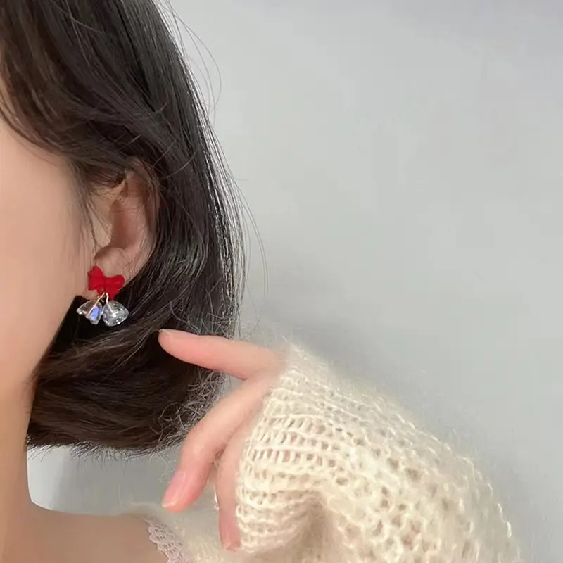 Red Bow Wind Chime Earrings for Women