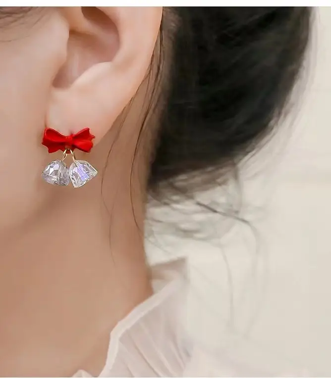 Red Bow Wind Chime Earrings for Women