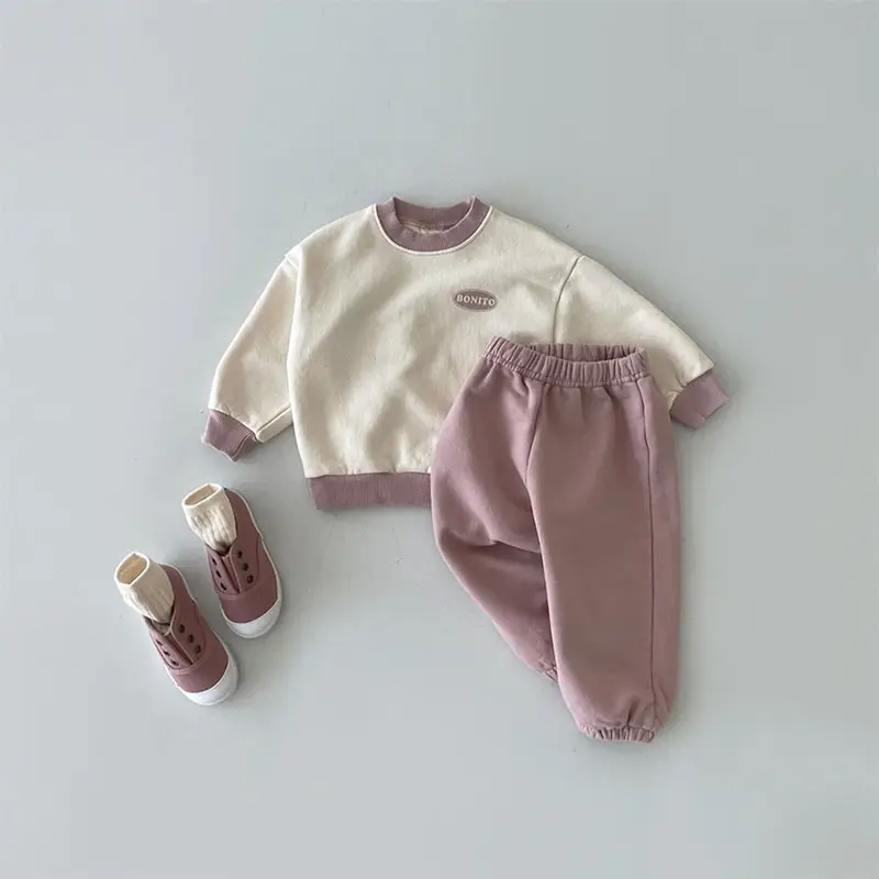 Korean Style Baby & Toddler Sweatshirt Set Black Beanie - Image 2
