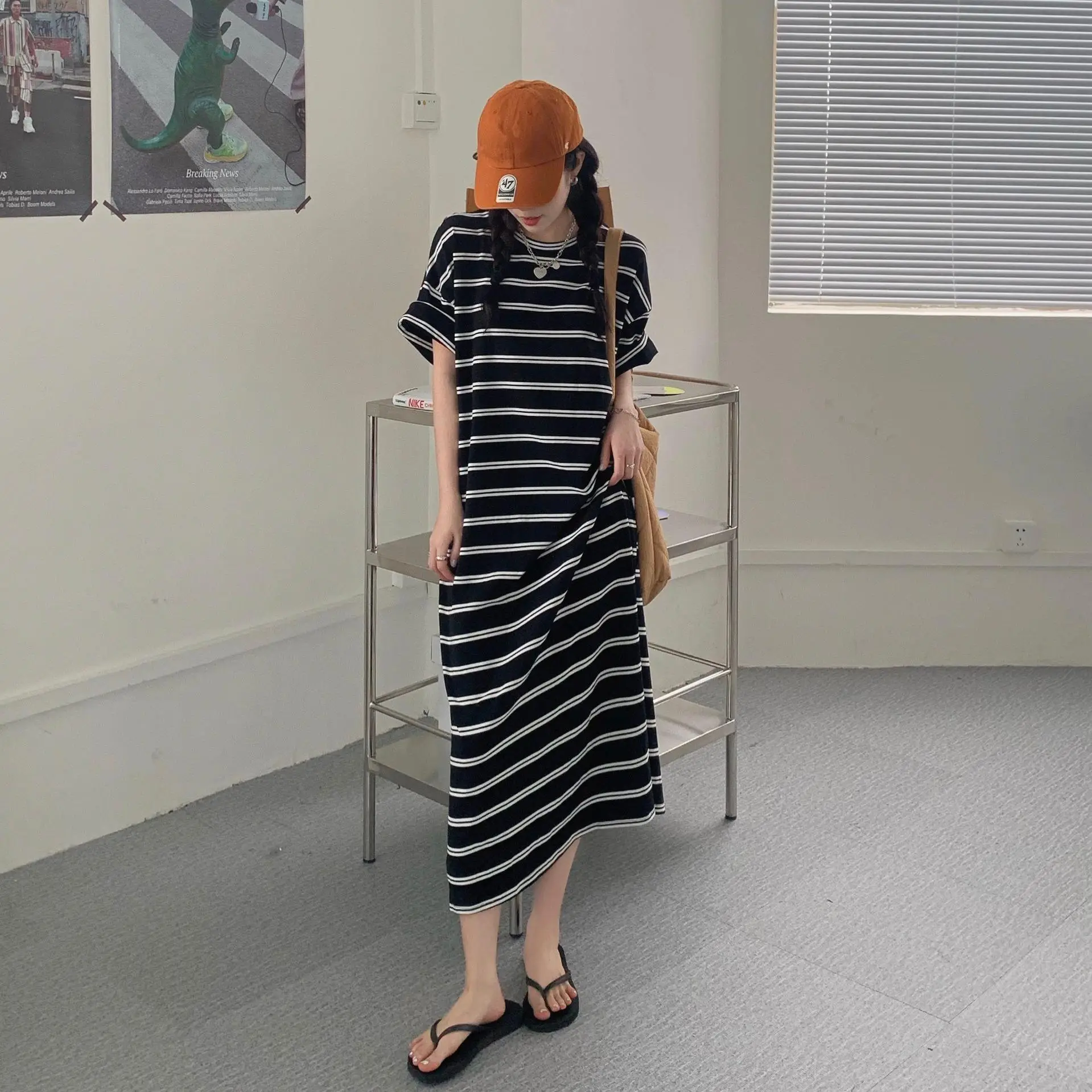 Women Korean Style Striped Dress 2025 Summer Loose Casual - Image 2