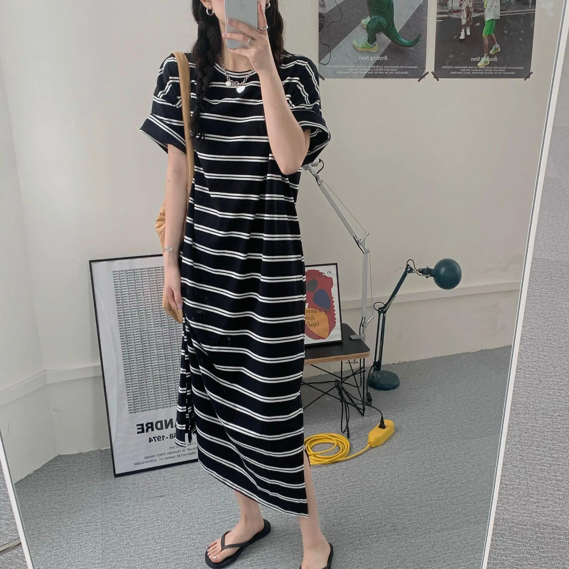 Women Korean Style Striped Dress 2025 Summer Loose Casual - Image 3