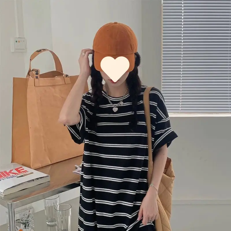 Women Korean Style Striped Dress 2025 Summer Loose Casual - Image 4