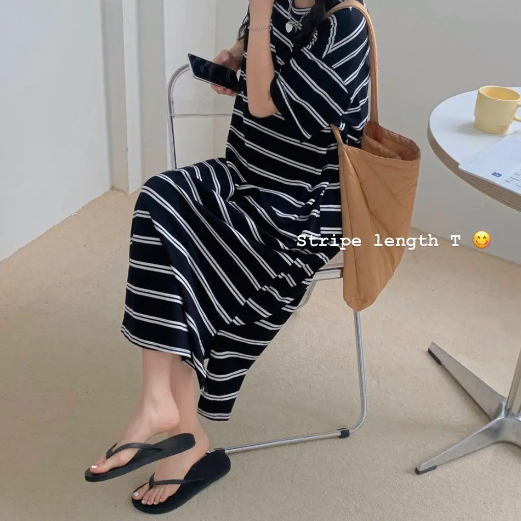Women Korean Style Striped Dress 2025 Summer Loose Casual - Image 5