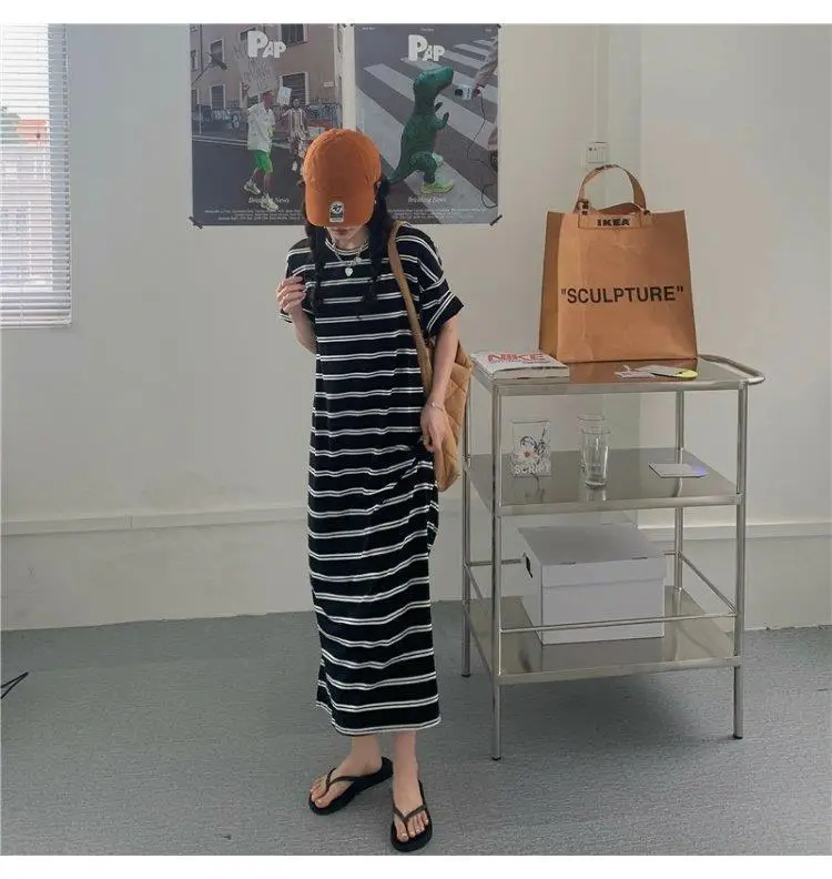 Women Korean Style Striped Dress 2025 Summer Loose Casual — feature 11