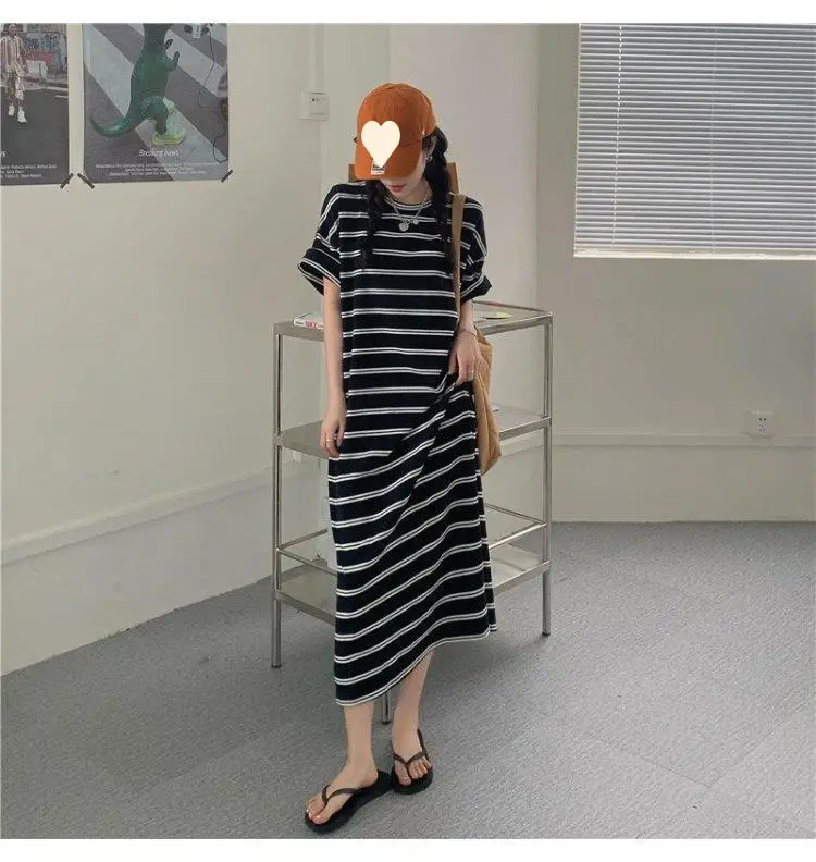 Women Korean Style Striped Dress 2025 Summer Loose Casual — feature 2