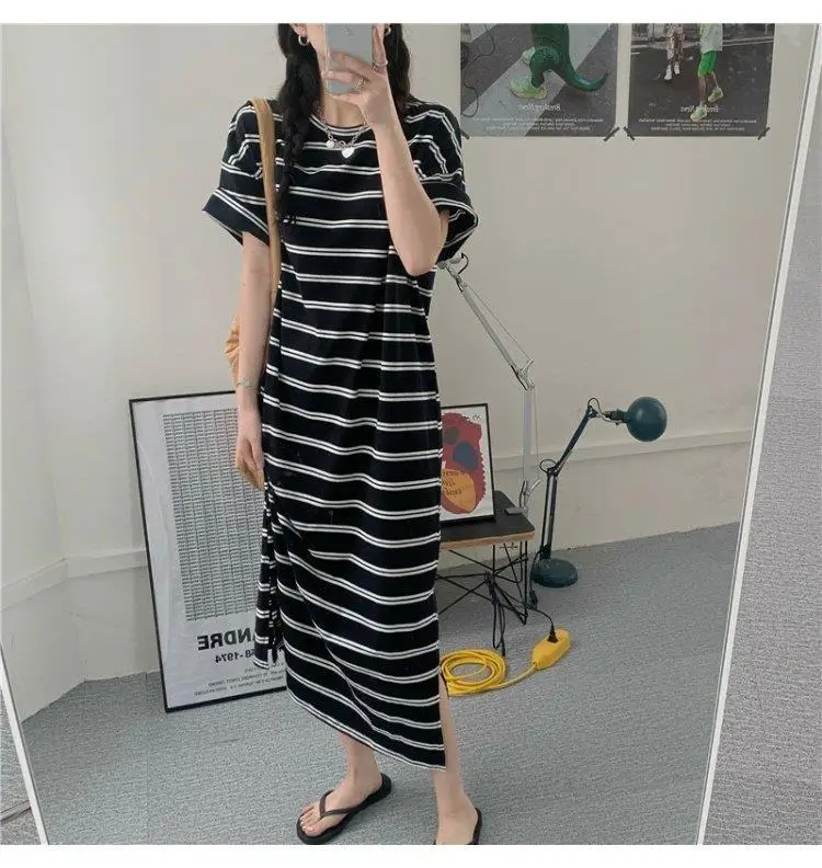 Women Korean Style Striped Dress 2025 Summer Loose Casual — feature 5