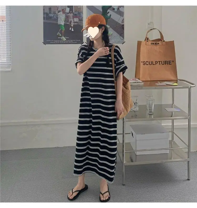 Women Korean Style Striped Dress 2025 Summer Loose Casual — feature 8