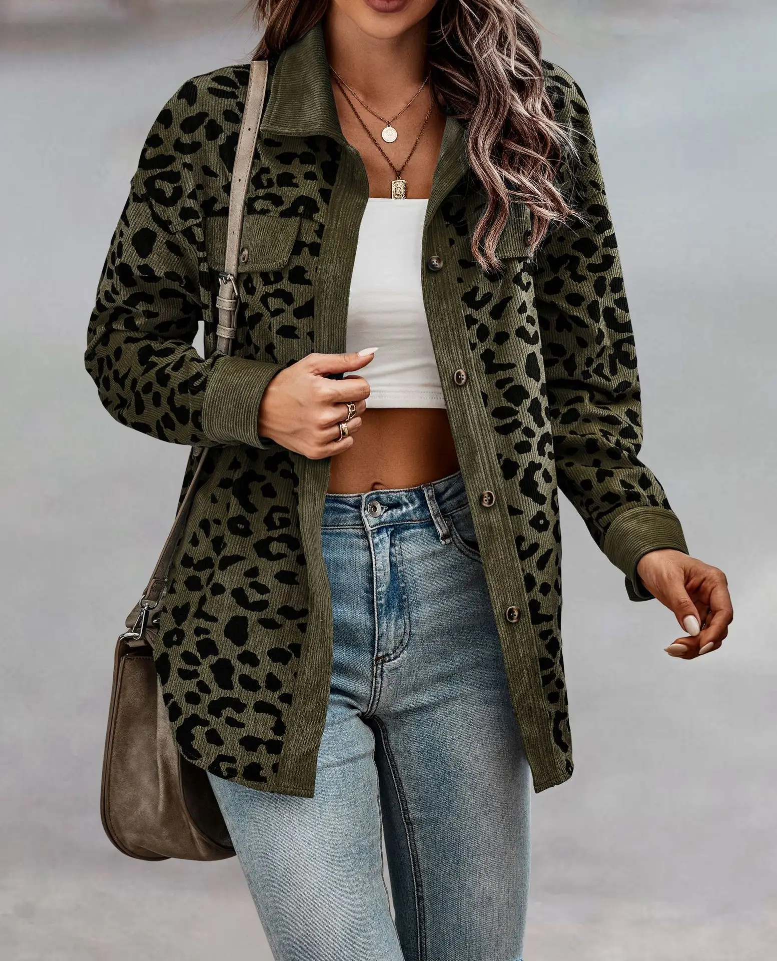 2025 Leopard Print Button Long Sleeve Jacket for Women - Image 3
