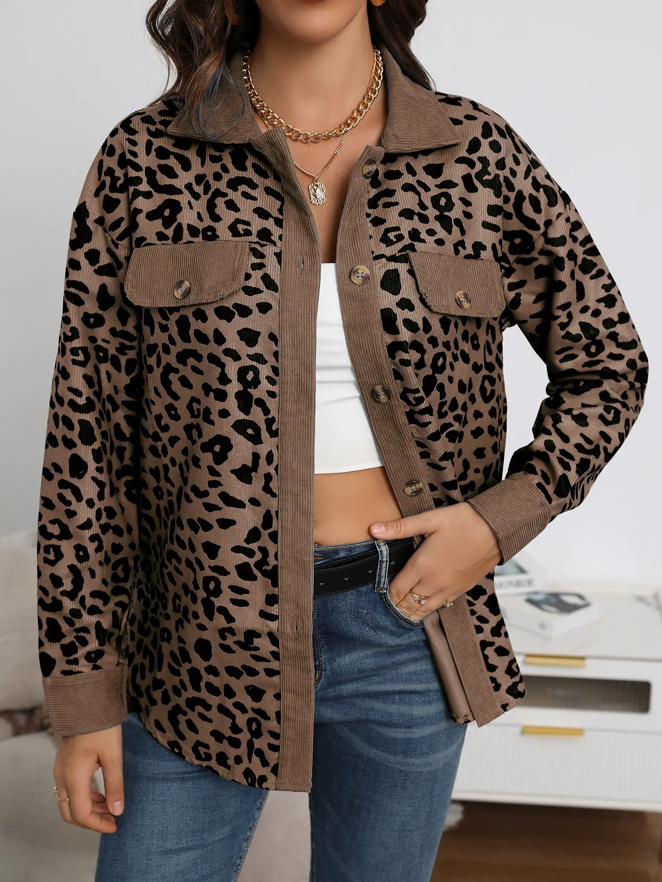 2025 Leopard Print Button Long Sleeve Jacket for Women - Image 4