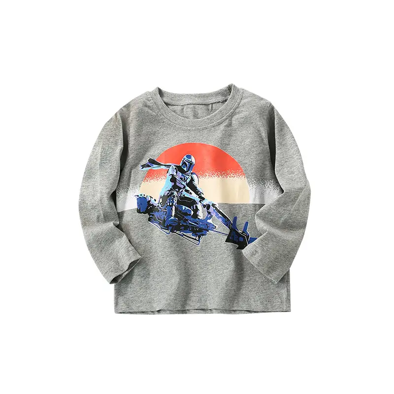 Kids Printed Long Sleeve T-shirt Gray Crewneck - Image 5