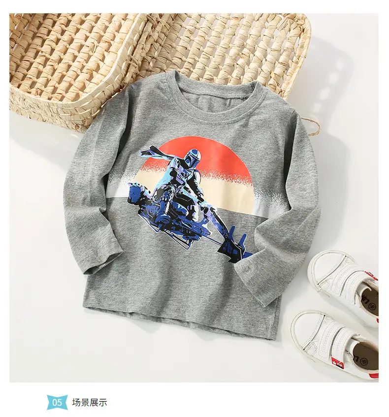 Kids Printed Long Sleeve T-shirt Gray Crewneck — feature 10