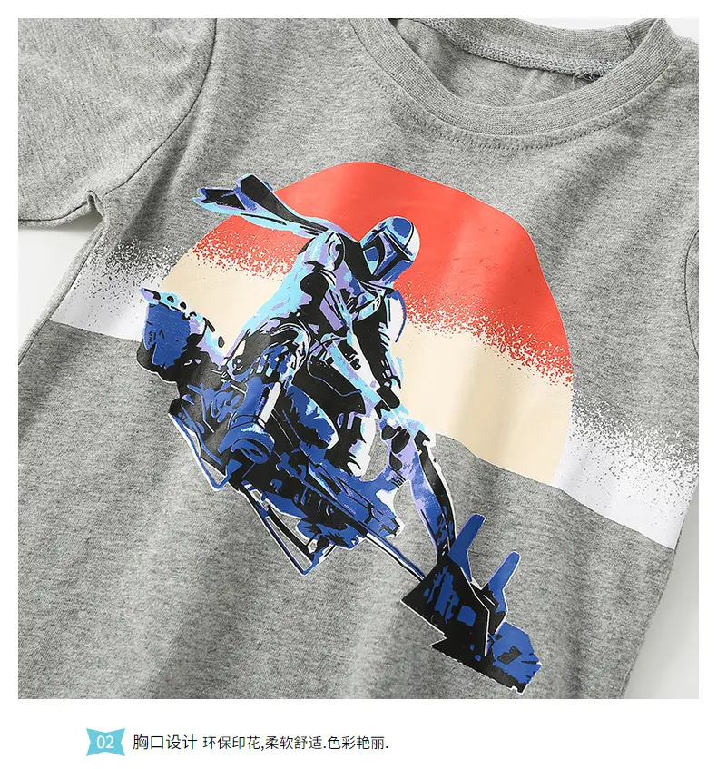 Kids Printed Long Sleeve T-shirt Gray Crewneck — feature 7