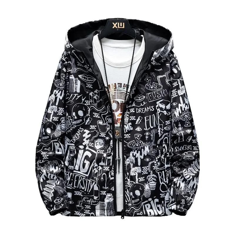 Men's Graphic Print Hoodie Jacket Black Spring Autumn - Image 7
