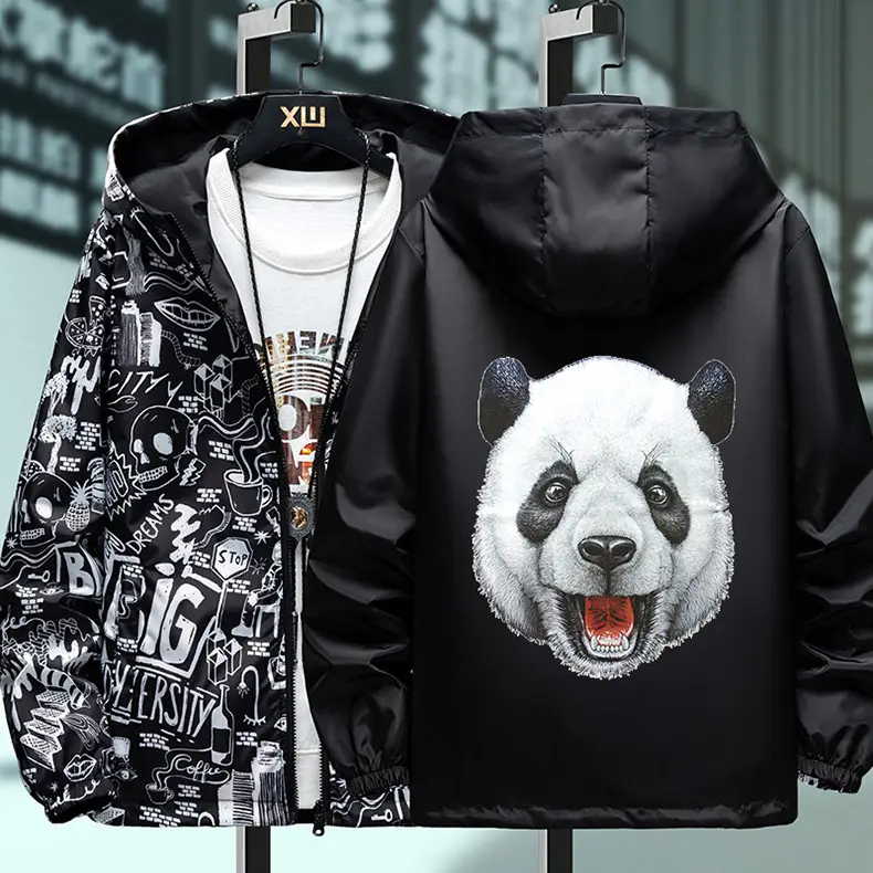 Men's Graphic Print Hoodie Jacket Black Spring Autumn — feature 11