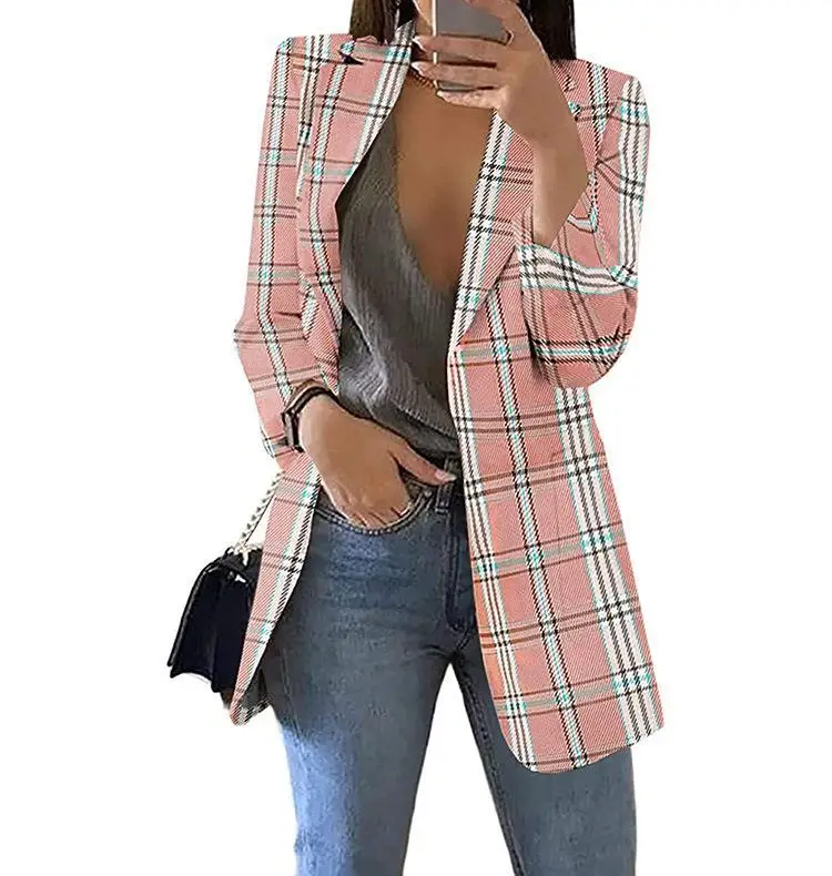 Women Plaid Blazer Lapel Set Spring Autumn - Image 2