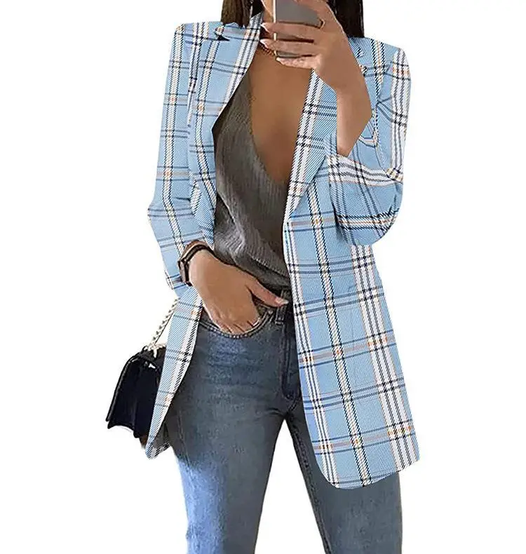 Women Plaid Blazer Lapel Set Spring Autumn - Image 5