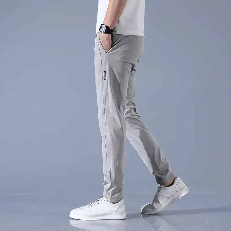 Men's Grey Ice Silk Slim Fit Pants 2025 Summer - Image 8