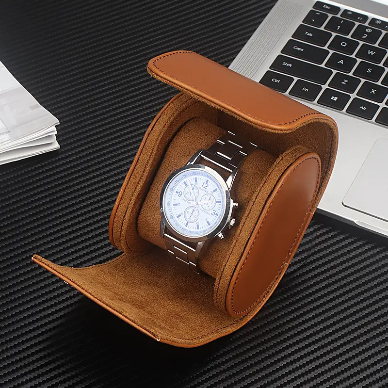 Men's Pu Leather Watch Box with Pillow Storage