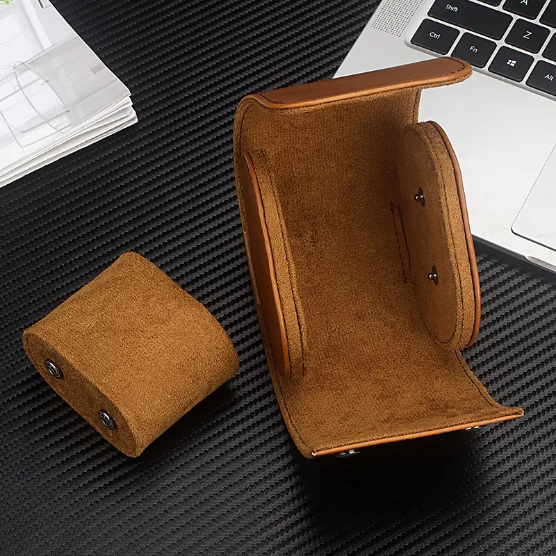 Men's Pu Leather Watch Box with Pillow Storage