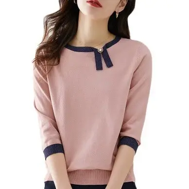 Women's Color Block Asymmetrical T-Shirt with 3/4 Sleeves - Image 5