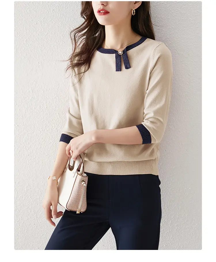 Women's Color Block Asymmetrical T-Shirt with 3/4 Sleeves — feature 10