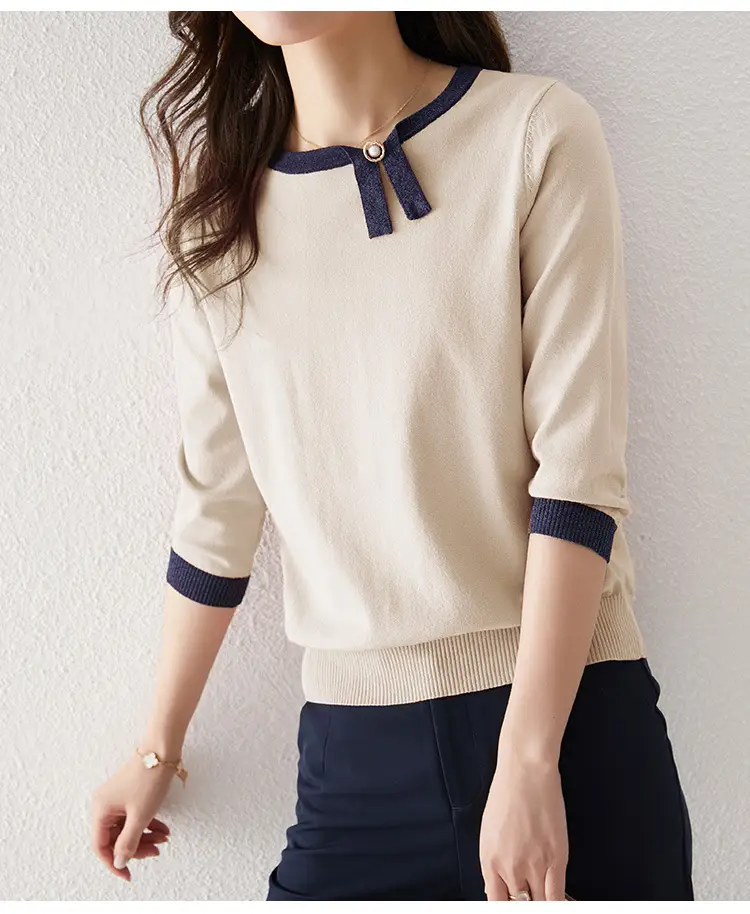 Women's Color Block Asymmetrical T-Shirt with 3/4 Sleeves — feature 11