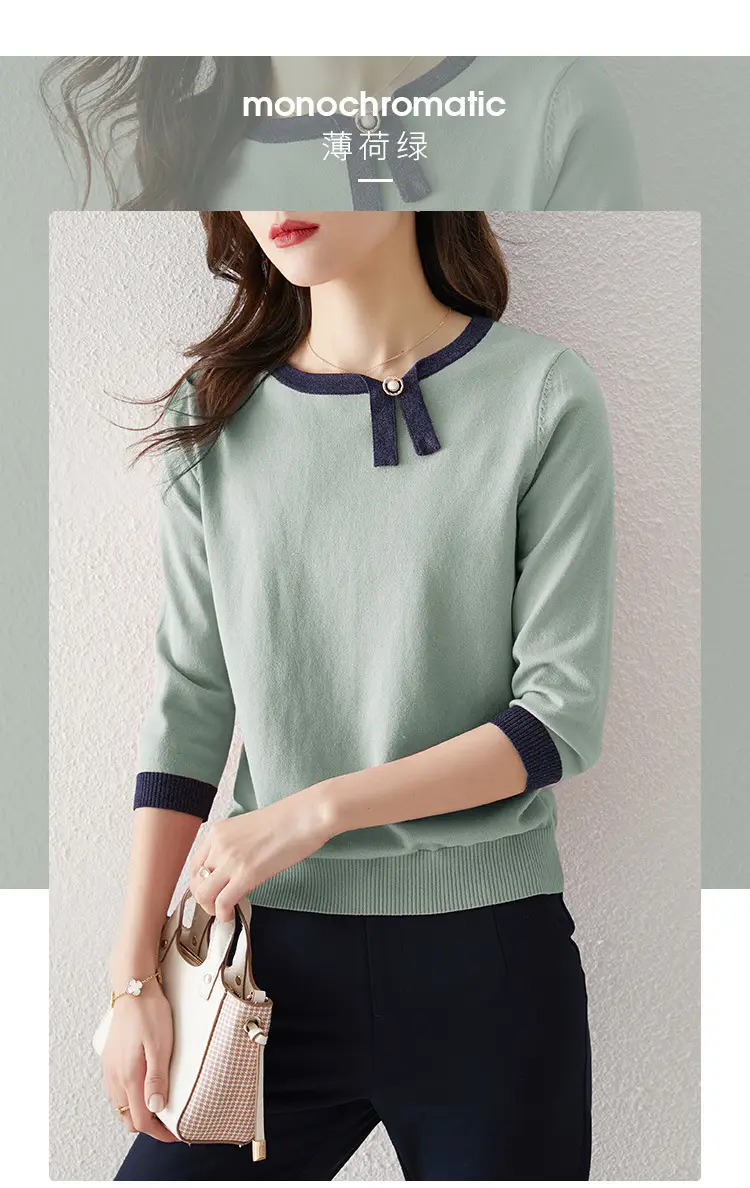 Women's Color Block Asymmetrical T-Shirt with 3/4 Sleeves — feature 12