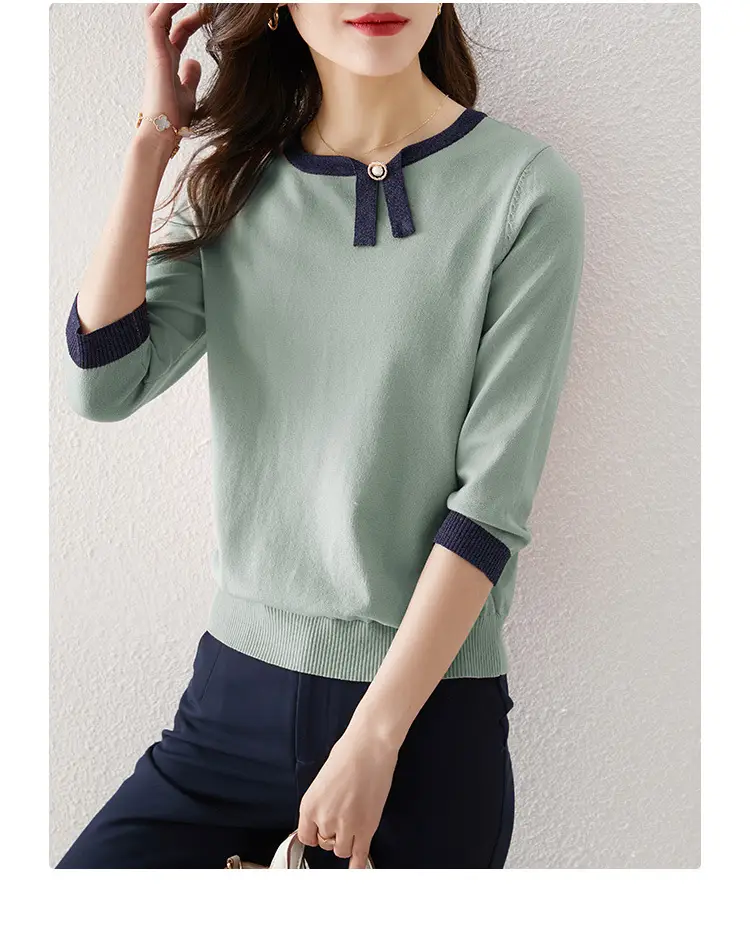 Women's Color Block Asymmetrical T-Shirt with 3/4 Sleeves — feature 13