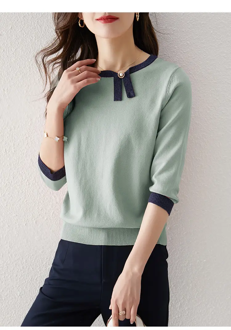 Women's Color Block Asymmetrical T-Shirt with 3/4 Sleeves — feature 14