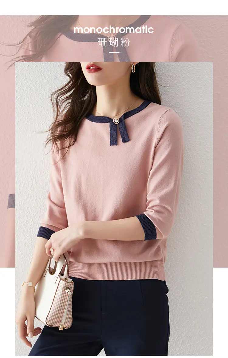 Women's Color Block Asymmetrical T-Shirt with 3/4 Sleeves — feature 4