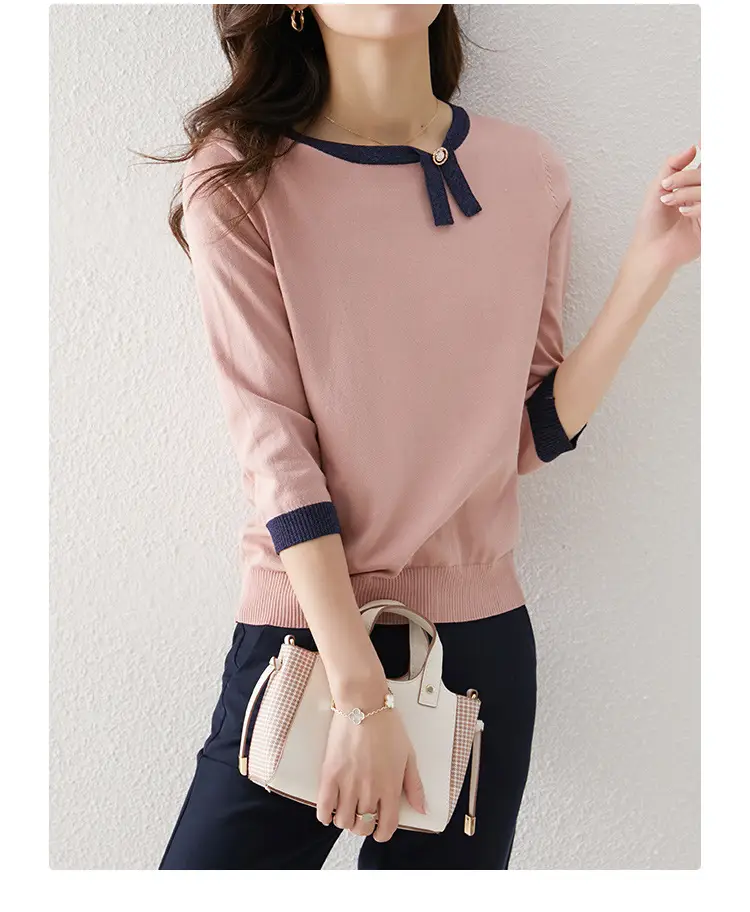 Women's Color Block Asymmetrical T-Shirt with 3/4 Sleeves — feature 5