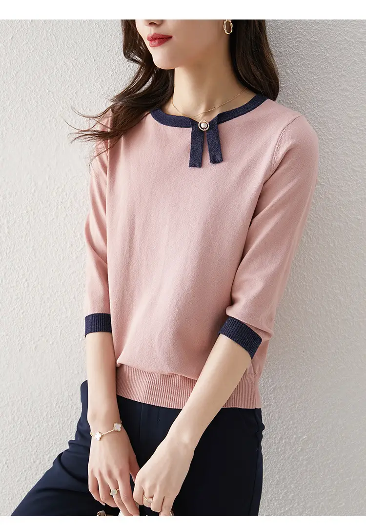 Women's Color Block Asymmetrical T-Shirt with 3/4 Sleeves — feature 6
