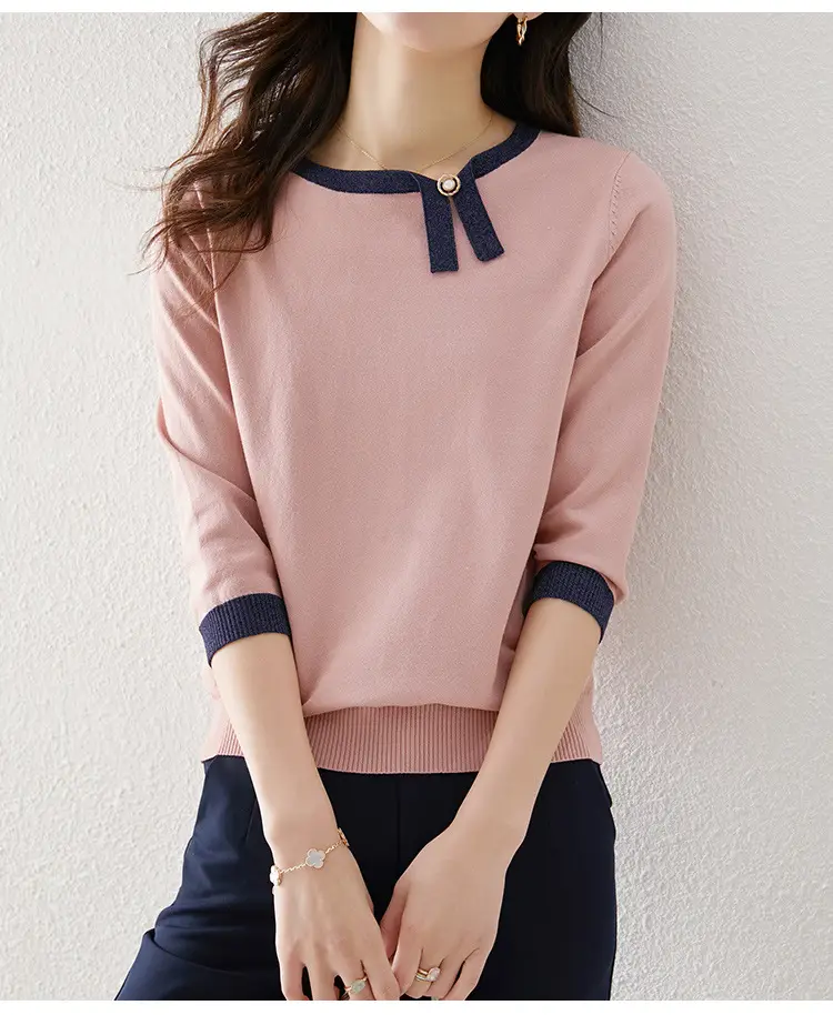 Women's Color Block Asymmetrical T-Shirt with 3/4 Sleeves — feature 7