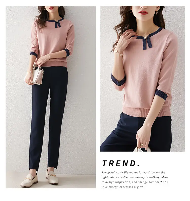 Women's Color Block Asymmetrical T-Shirt with 3/4 Sleeves — feature 8