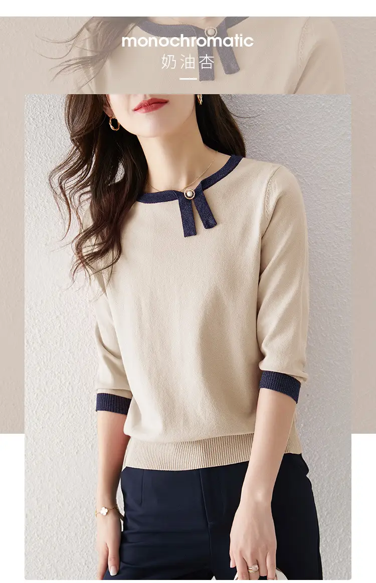 Women's Color Block Asymmetrical T-Shirt with 3/4 Sleeves — feature 9